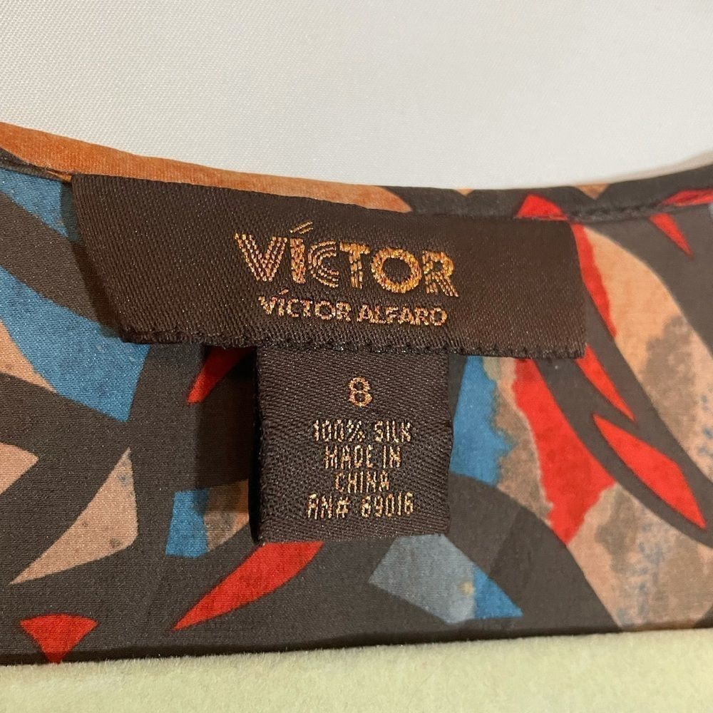 🟢Victor Alfaro 100% Silk Abstract Ruffle Accent Top 8 - Picture 6 of 9